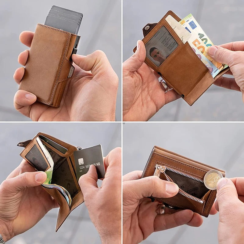 Pop-Up RFID Wallet in Genuine Leather – Sleek Protection, Effortless Access