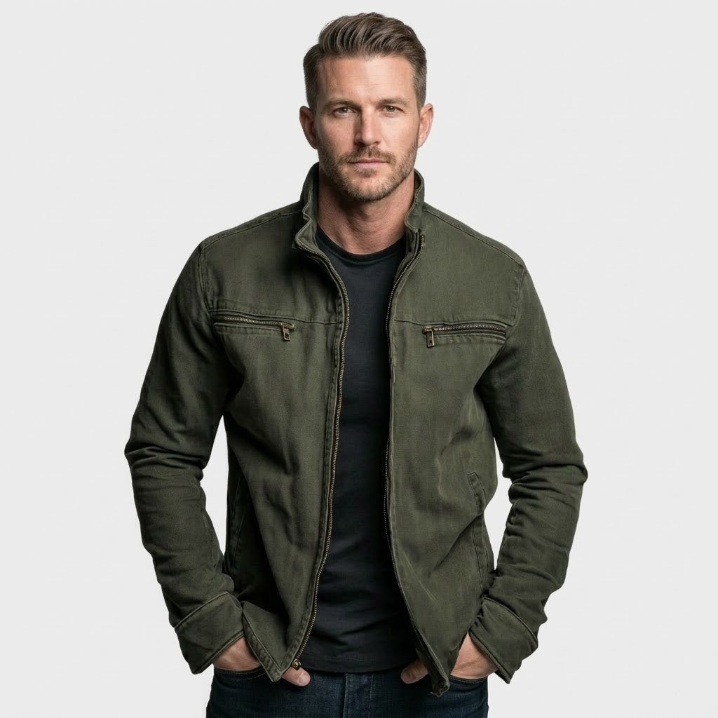 Men's Vintage Casual Cotton Washed Zipper Lapel Jacket