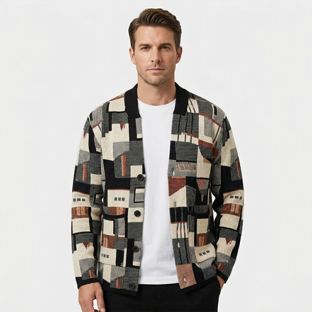 Abstract Wool Knitted Cardigan